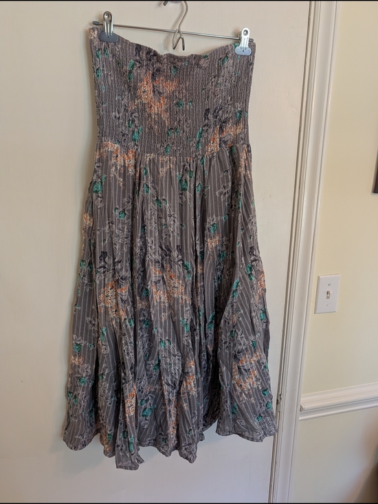 Free People Dresses & Skirts - Free People Gray Floral Smocked Strapless Dress with Teal & Peach Accents